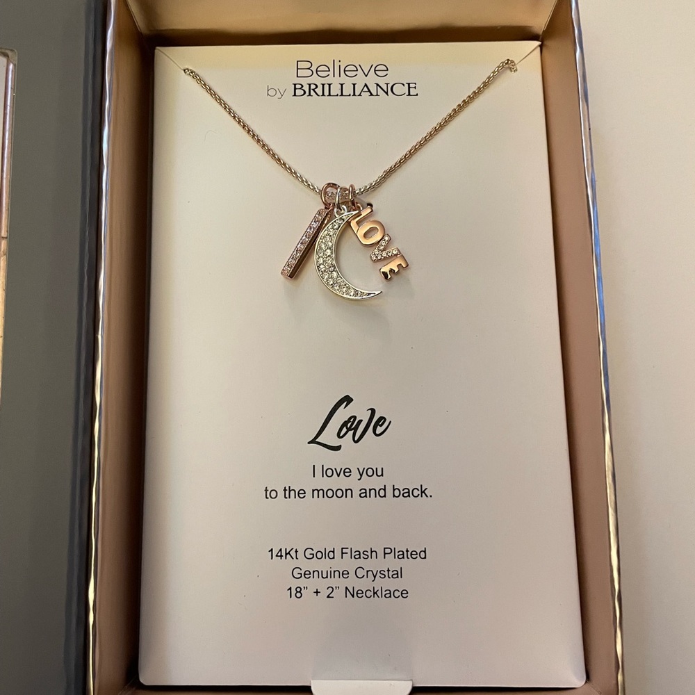Believe By Brilliance necklace “Love” Pendant 14kt Gold Plated Genuine Crystal